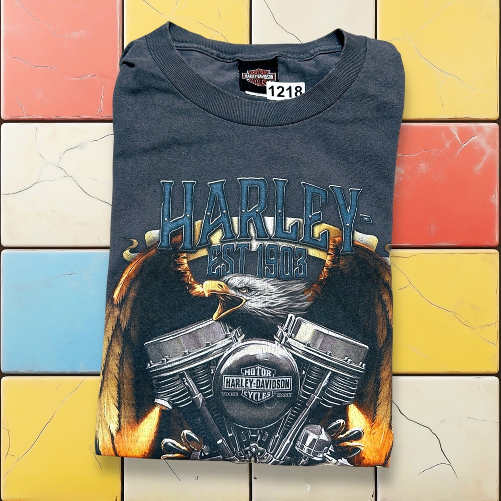 VTG Harley Davidson V-Twin Flame Shirt Y2K Men Gray 3XL‎ Eagle Biker Grunge Tee - Picture 2 of 14